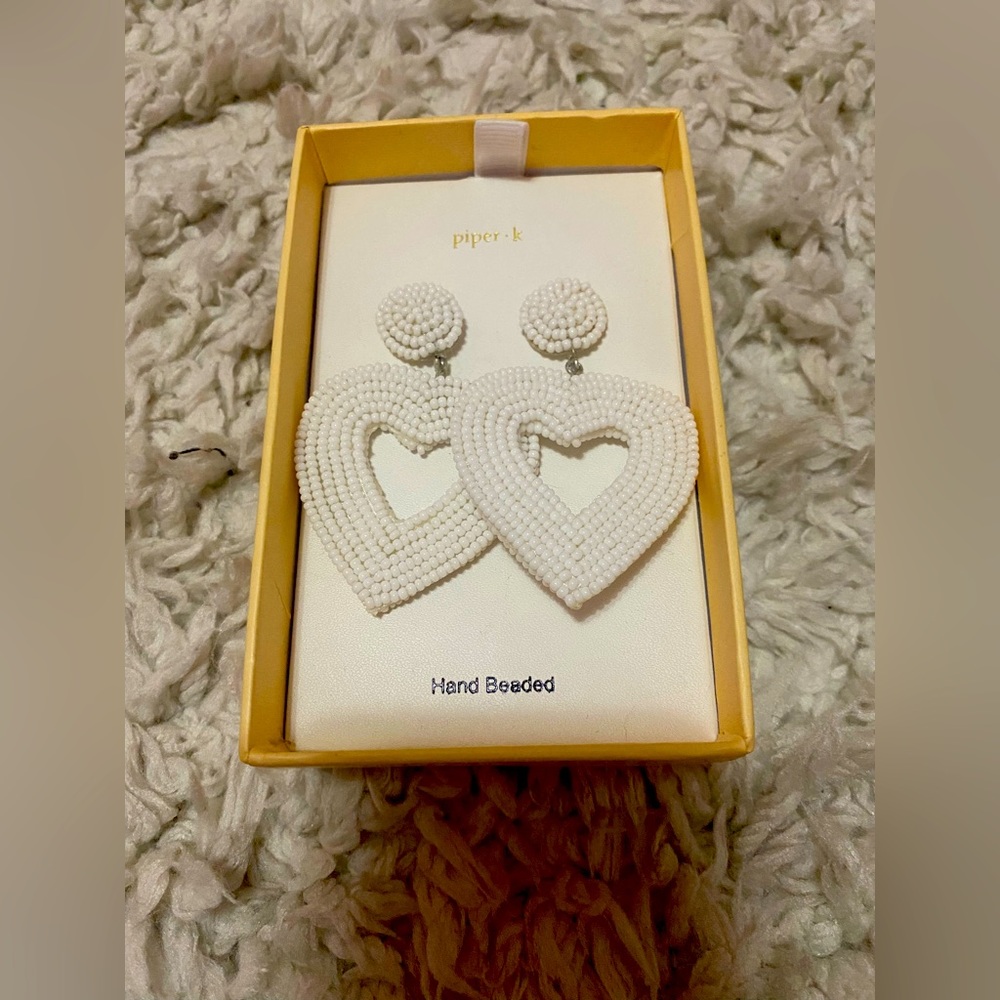 Hand Beaded Heart Earrings